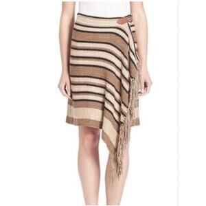 Polo Ralph Lauren Striped Knitted southwest Wrap Skirt Fringe leather buckle XL
